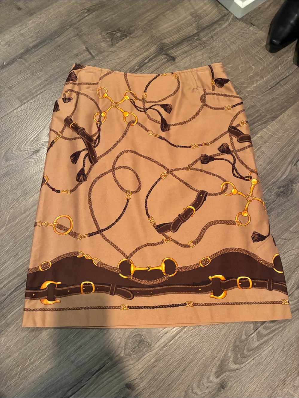 Talbots Tan Chain & Rope Print Pencil Skirt size 4